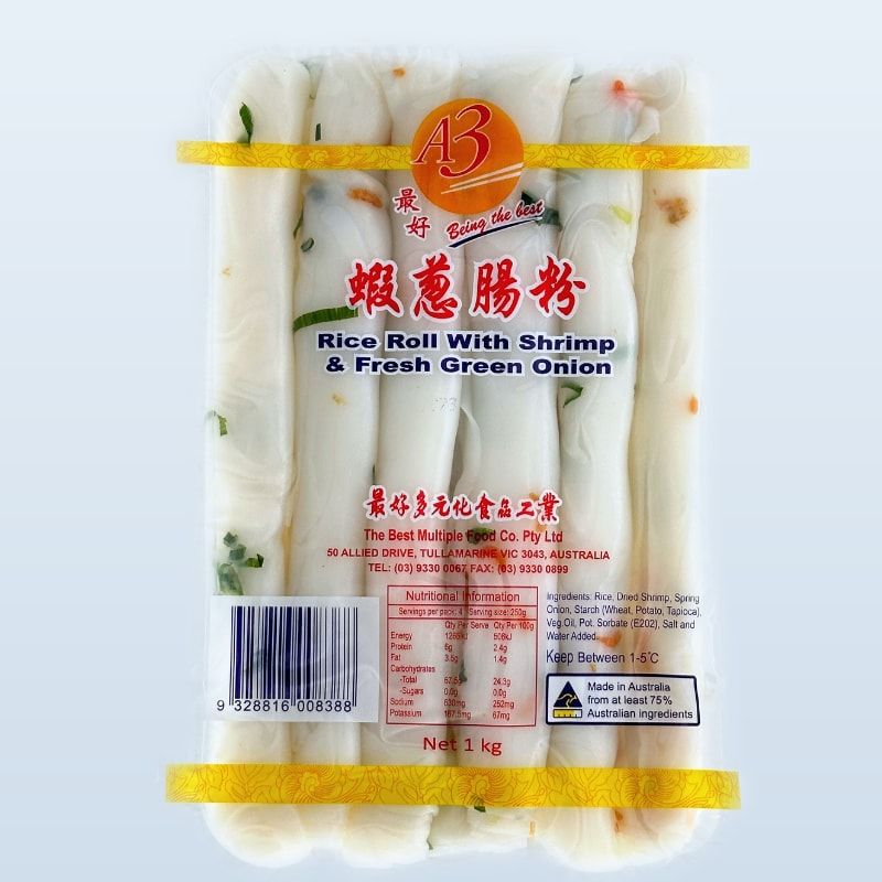 A3 Rice Roll with Shrimp & Fresh Green Onion (蝦蔥腸粉) — 1kg pack